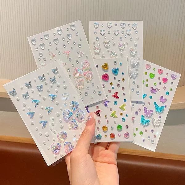 Children's face butterfly stickers, girls' glittery face stickers, 3D gemstone makeup stickers, stage performance colorful gems