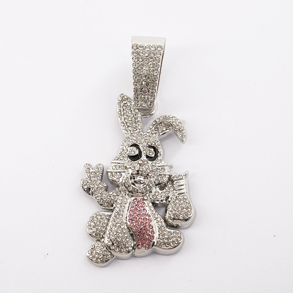 Hip-Hop estilo personalidad diamantes goteo de aceite dibujos animados colgante conejo collar cadena cubana accesorios de moda moda collar
