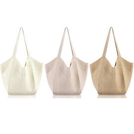 休闲大容量涤纶针织包新款镂空针织包甜美风单肩包度假沙滩包女包