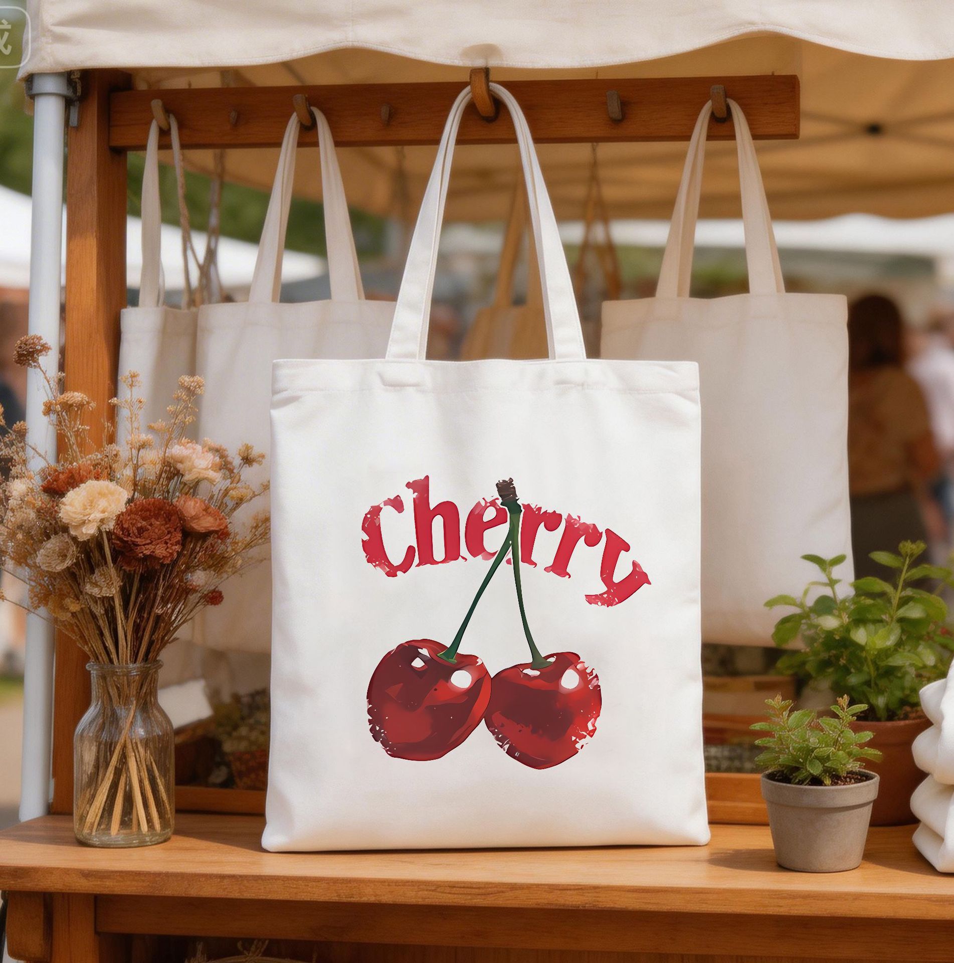 Serie de frutas de impresión de cereza bolsas de lona bolsas de hombro bolsas plegables bolsas de mano bolsas de compras Amazon explosión comercio exterior