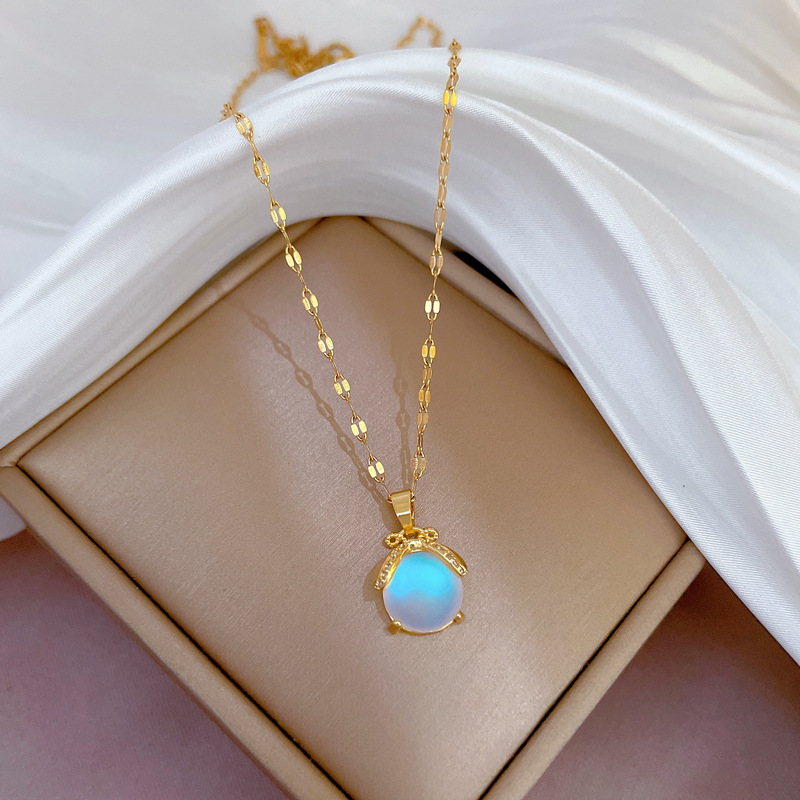 Aurora Biene Marienkäfer Echtgold Halskette Damen Perlenkette_voghion.com
