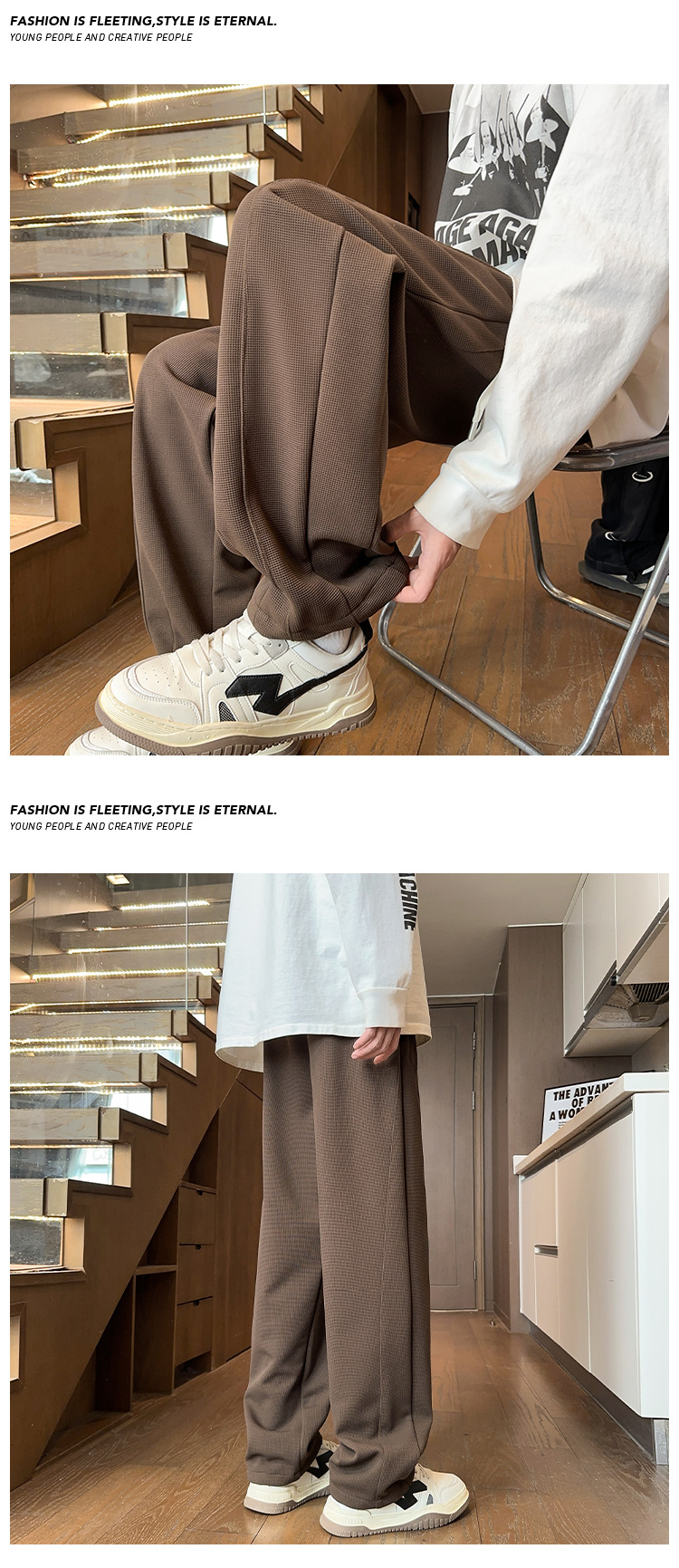 Herren Waffelstrick Jogginghose Locker Gerade Casual Hose_voghion.com
