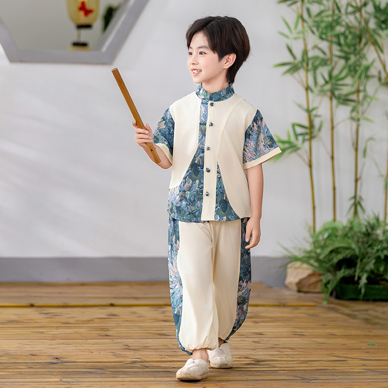 男の子韓服スーツ 2025 新唐装中国風パフォーマンス子供のパフォーマンス服古代衣装男の子夏のトレンド|undefined