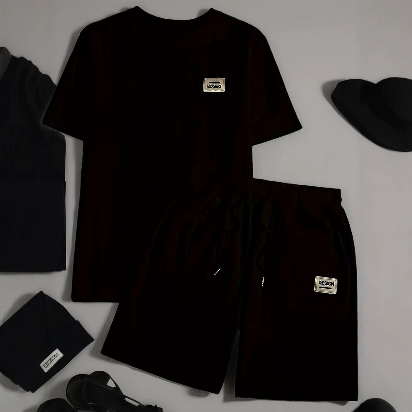 Heren jacquard t-shirt en short set lichtgewicht sportkleding zomer_voghion.com