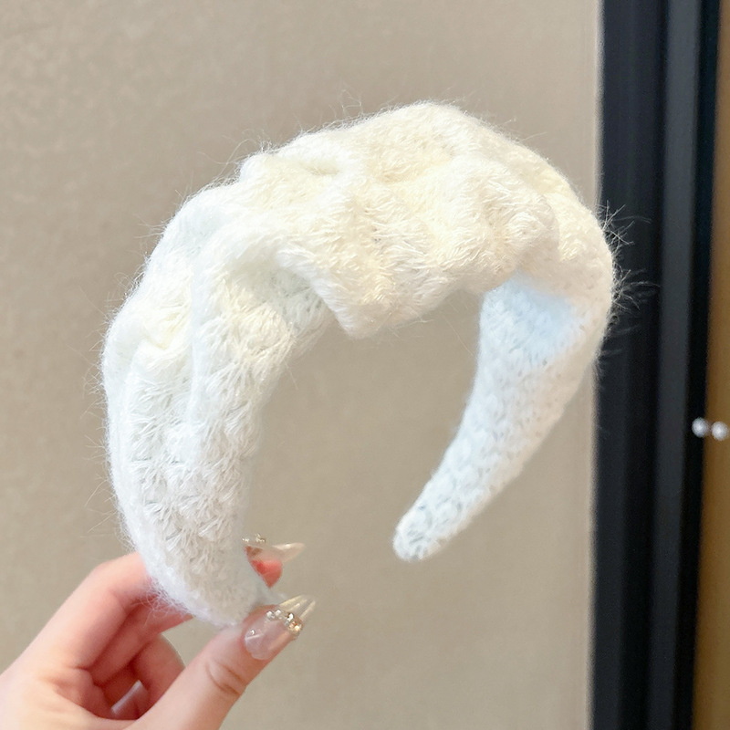 Otoño y invierno de alta sensibilidad para el cabello de mujeres cráneo alto borde amplio agujero de punto de banda de cabeza muestra cara pequeña gris ensanchada banda de cabello