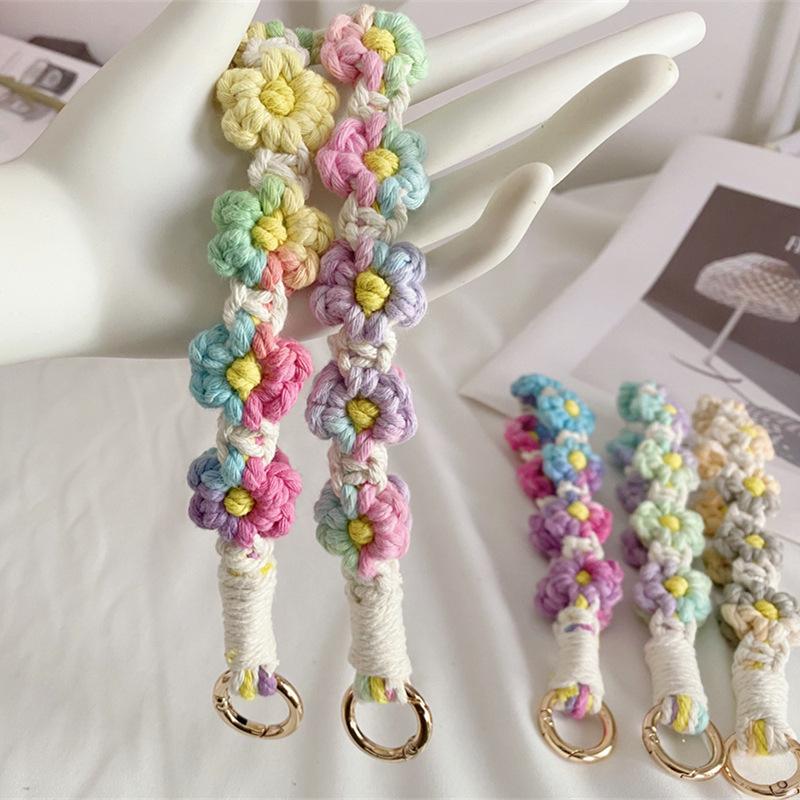 ins Nordic style hand-woven mobile phone chain daisy flower braided rope keychain bag lanyard DIY material bag