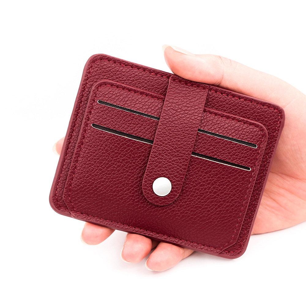 Nuevo paquete de tarjetas simple y suave litchi pattern PU delgado paquete de tarjetas de tres plegadas portátil tarjeta de crédito bancaria cubierta de promoción