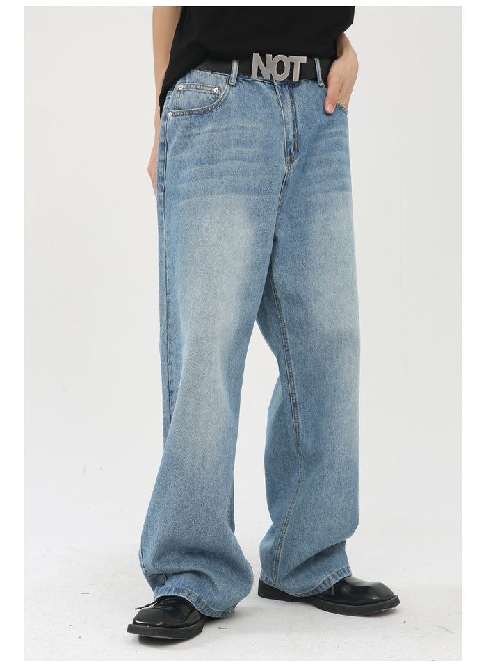 Quần jean nam ống rộng phong cách Hàn, lưng vừa, dài chạm gót, denim mềm mỏng — Màu xanh lam chi tiết 8