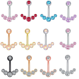 Cross-Border Stainless Steel Navel Nail Drill Bit with Five Zircons in Various Colors Available for Navel Ring Piercing Jewelry Wholesale