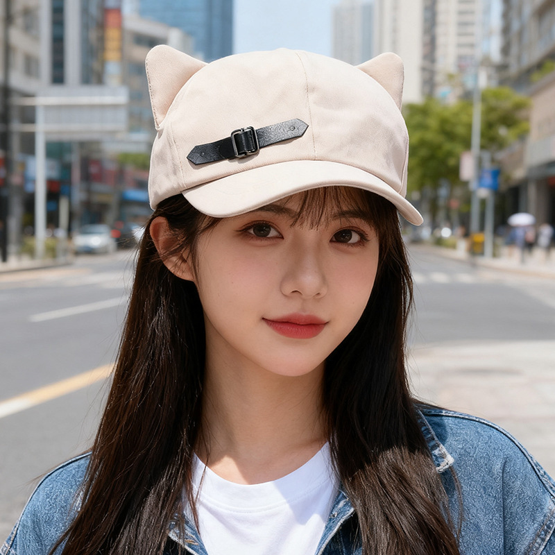 可爱猫耳帽子2025新款女潮酷皮扣八角帽日系二次元 y2k鸭舌贝雷帽|undefined