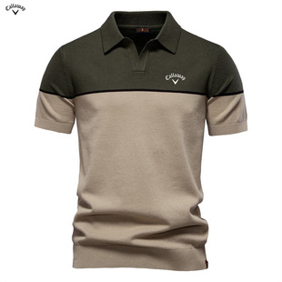 2025 New Summer Cross-Border Men's Short-Sleeved Knitted Polo Shirt Color Matching Casual Export Lapel Men's Polo Shirt