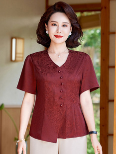 Cross-Border Dropshipping Mom's Summer Shirt Suit 2025 Summer New Style Middle-Aged and Elderly Summer Clothes T-Shirt