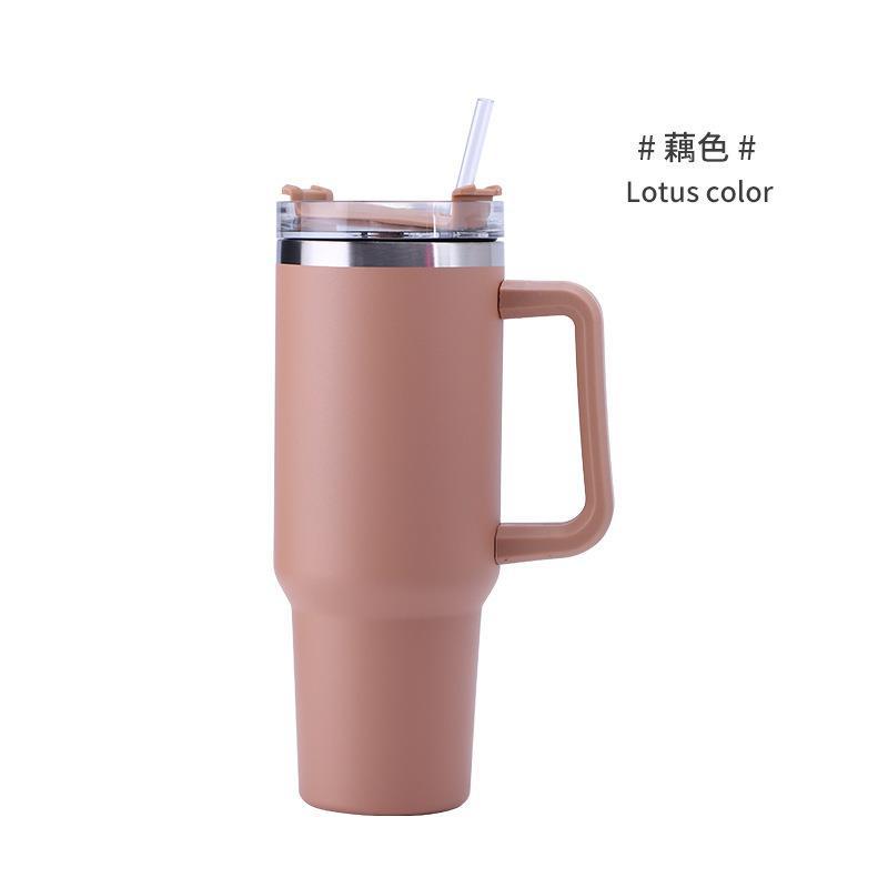 Vaso térmico de acero inoxidable 40oz doble capa con asa y pajita portátil para coche y exteriores