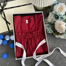 红色结婚新婚冰丝睡裙法式宫廷复古风长袖长裙本命年春秋季家居服