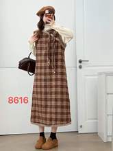 新中式格子拼接毛毛背心连衣裙女 2025年冬复古宽松中长款裙子