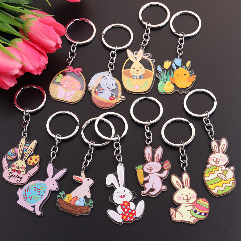 Cartoon Style Cute Animal Egg Stainless Steel Printing Easter Bag Pendant Keychain display picture 2