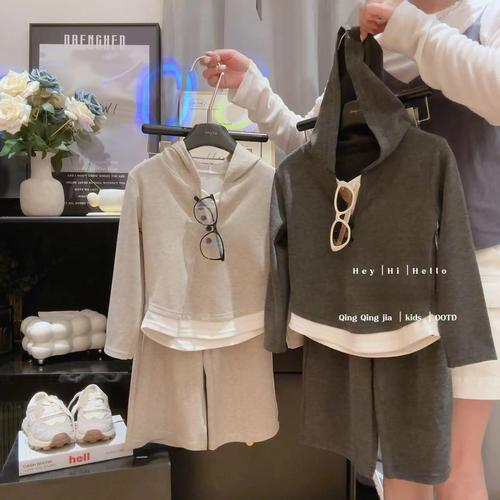 Mousse velvet two-piece hooded base shirt and children's wide-leg pants set autumn suit children's Korean-style children's clothing