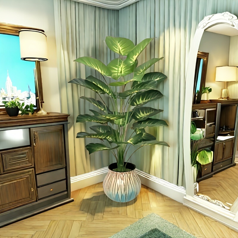 Cross-Border 12-18-24 Leaf Green Plants, Potted Artificial Trees, Landscaping Artificial Trees, Large Artificial Green Plants