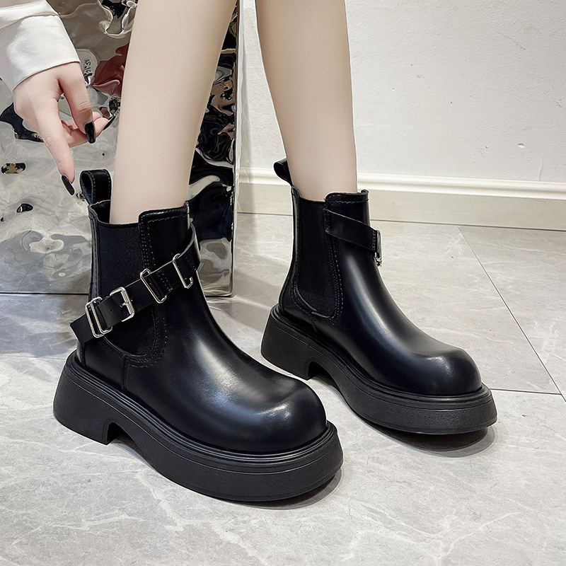 Fashionable Short Boots Women's British Style 2023 Autumn/winter New Korean Edition Big Round Head Elevated Thick Sole Retro Martin Boots_voghion.com