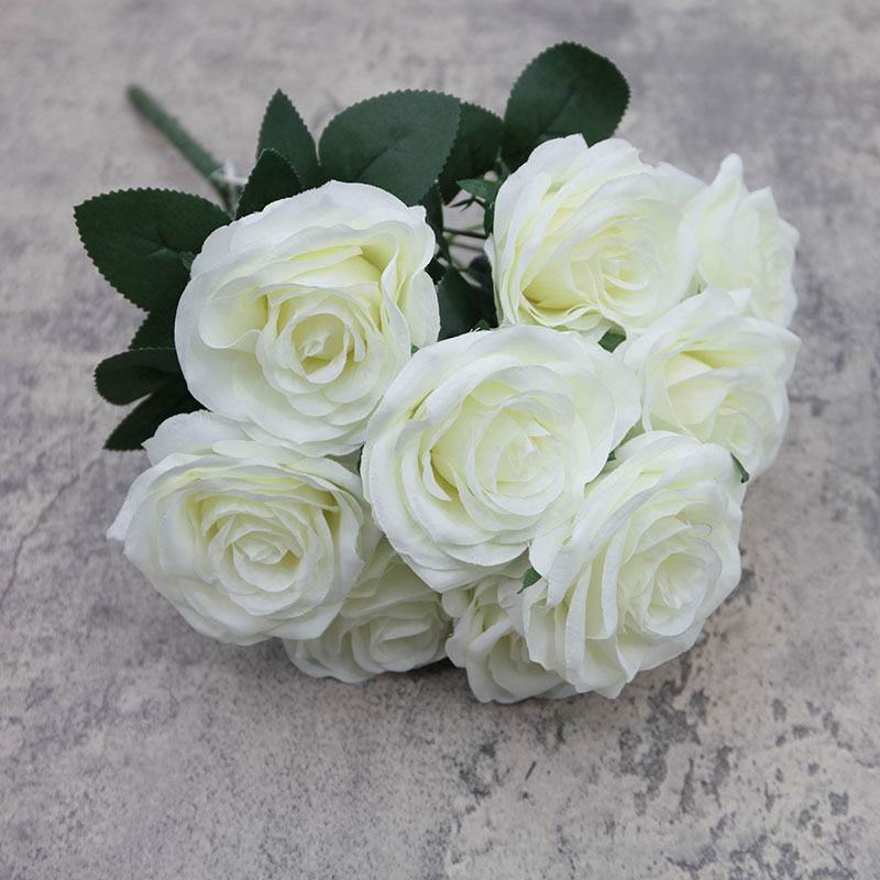 10-Cabeza de diamante Rosa flor artificial gran ramo artificial curling Rosa decoración de la boda flor de seda flor falsa al por mayor