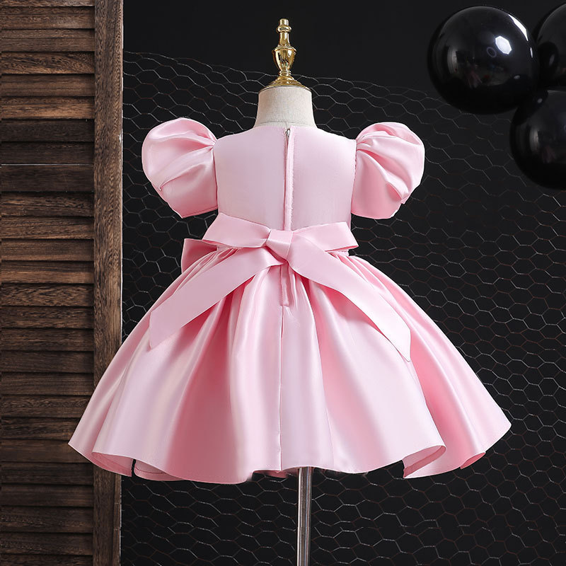 Vestido de cetim para menina estilo coreano com laço_voghion.com
