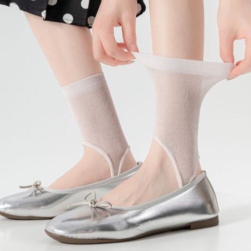 Ballet-Style Miu Ultra-Thin Fish-Mouth Stirrup Socks for Women, Open-Toe Slouch Socks, Slightly Sheer Half-Leg Socks Ballet-Style Miu Ultra-Thin Fish-Mouth Stirrup Socks for Women, Open-Toe Slouch Socks, Slightly Sheer Half-Leg Socks