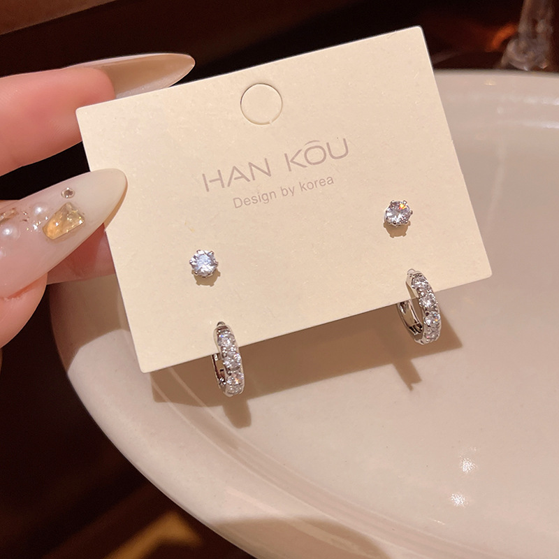Korean explosions ultra-flash fine zircon earrings ear hole suit plain ring ear buckle net red with ear jewelry wholesale Korean explosions ultra-flash fine zircon earrings ear hole suit plain ring ear buckle net red with ear jewelry wholesale