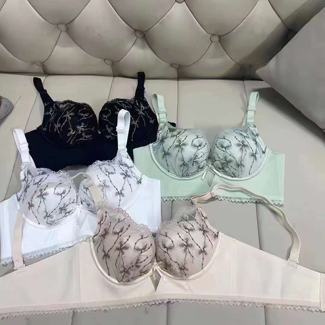 Nuevo sujetador de alta calidad de moda de encaje jacquard transpirable y cómodo ajuste lateral de pecho de cuatro botones ropa interior mujer