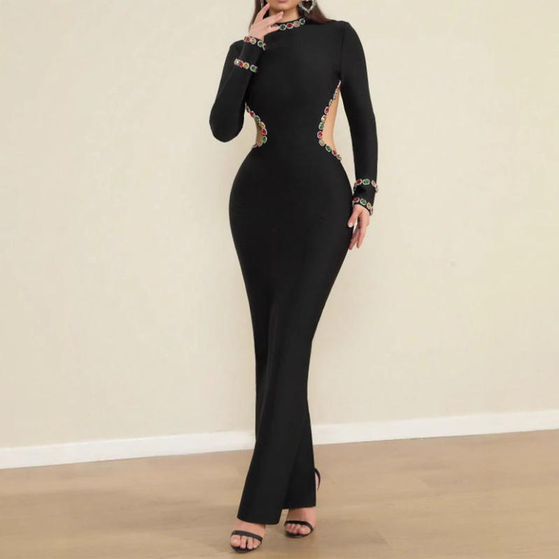 European and American Cross-border Handmade Luxury Elegant Backless Staple Diamond Bandage dress Red Carpet Party Evening Dress European and American Cross-border Handmade Luxury Elegant Backless Staple Diamond Bandage dress Red Carpet Party Evening Dress