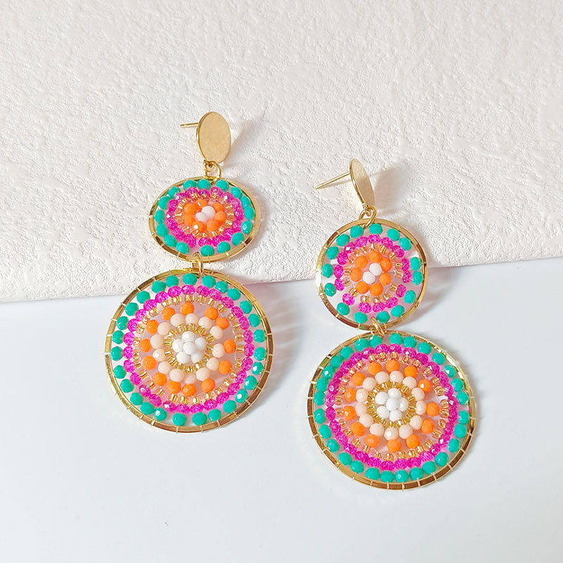 18g Weight 304 Stainless Steel Ear Needle Material 1 Pair Bohemian Geometric Glass Seed Bead Drop Earrings