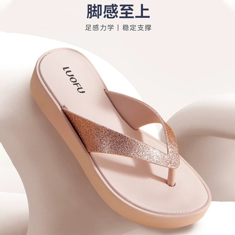 LUOFU Luo Fu nueva moda chanclas brillantes femeninas ins2025 salida de verano sandalias de chanclas de suela gruesa antideslizantes