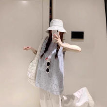 奶呼呼蓝色波点娃娃衫女夏季小衫外穿设计感小众宽松背心无袖上衣