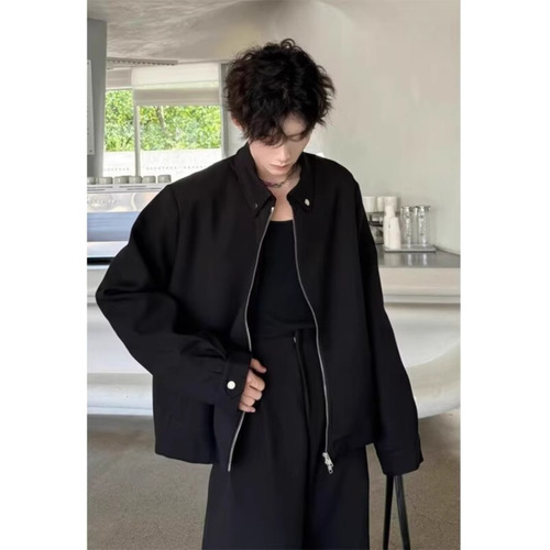 Black short coat, men's spring and autumn fashionable design, handsome loose flying suit, executive jacket
