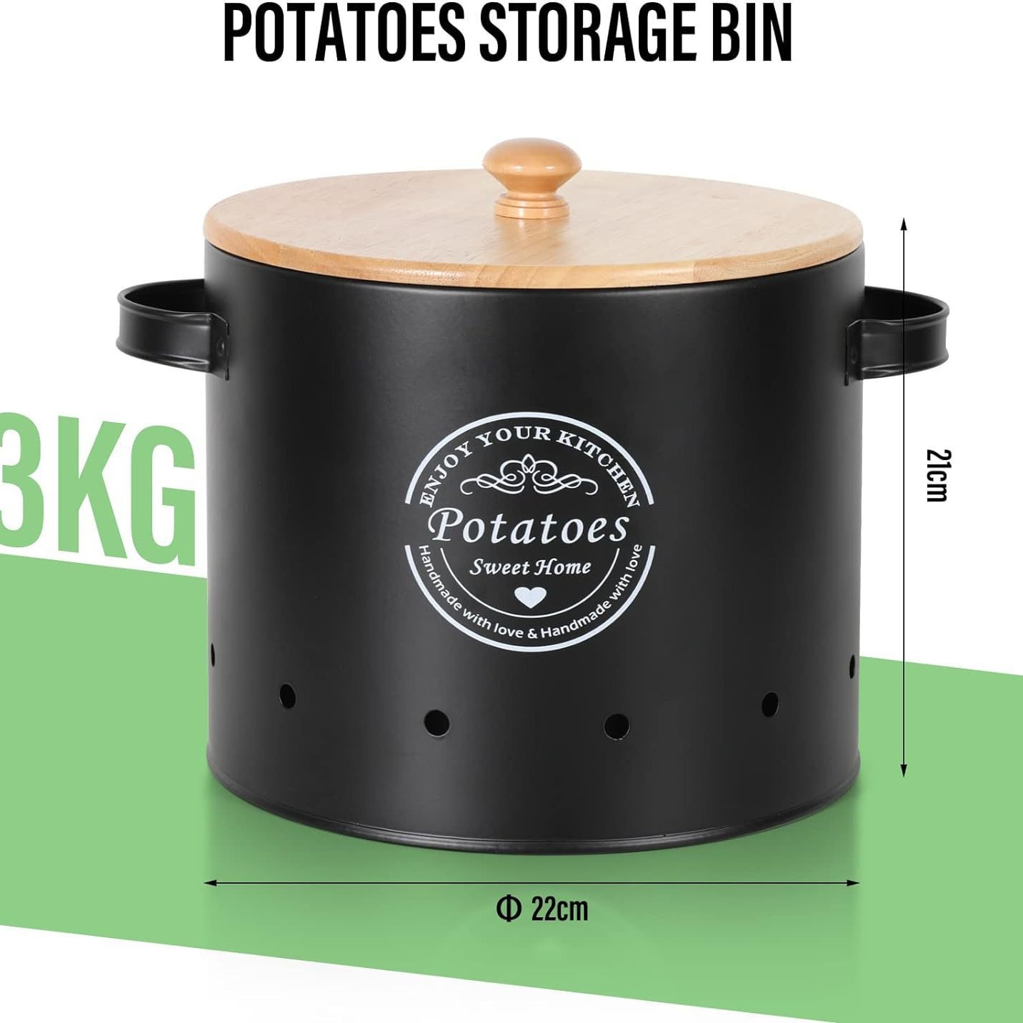 Latas redondas transfronterizas de papas, cebollas, ajo, barril de almacenamiento, almacenamiento de cocina, envasado en latas permeables a la respiración y preservación fresca