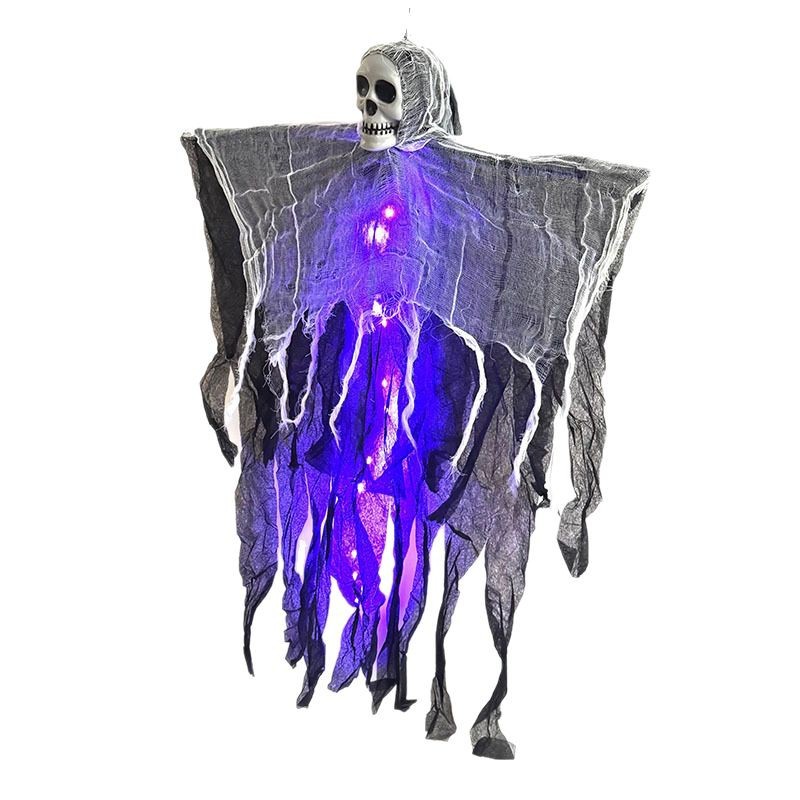 Decoración de Halloween, fantasma colgante luminoso, gasas, gasas, arreglos al aire libre, accesorios de terror, adornos de árbol al aire libre, colgantes