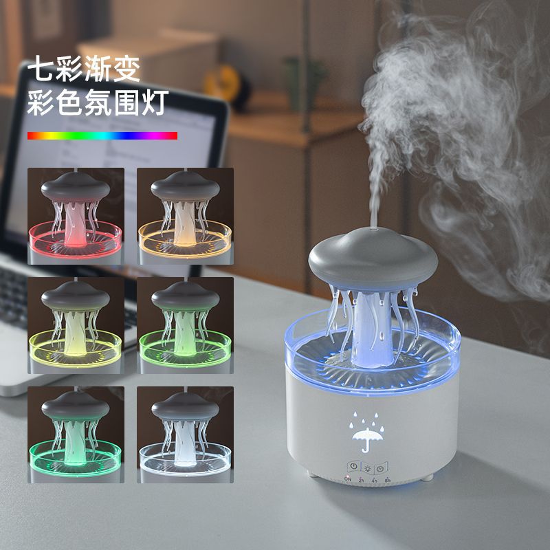 Nuevo producto transfronterizo máquina de fragancia de medusas rotativas coloridas lámparas de respiración multifunción control remoto aceite esencial máquina de fragancia de escritorio doméstica