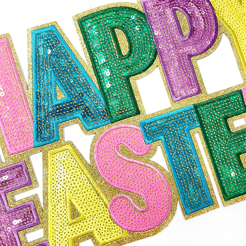 45g Weight Clothing Sticker Patches Classification 1 Piece Quantity Sequin Material Easter Festival Rabbit, Letter Pattern Simple Style, Classic Style Style 1 Piece Simple Style Classic Style Rabbit Letter Sequin Clothing Sticker Patches 2