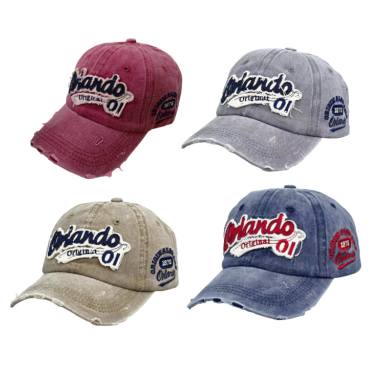 Vintage Distressed Washed Denim Baseball Cap for Women with Large Head Circumference, Face-Slimming Wide Brim Hat, Men's Sunshade Cap