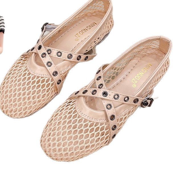 Primavera y verano hueco nuevo tipo una hebilla sandalias zapatos de malla 2026 marizhen zapatos de moda para mujeres