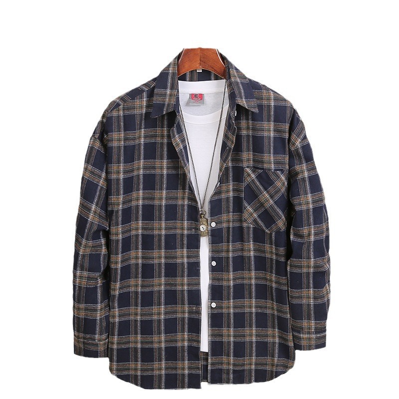 2024 primavera y otoño nuevos hombres de manga larga camisa a cuadros moda coreana suelta moda camisa de abrigo de los hombres al por mayor