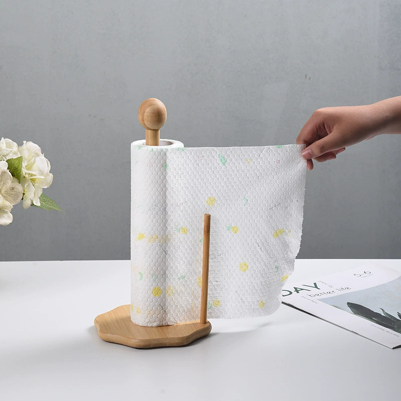 Creative Bamboo Paper Towel Rack for Kitchen with Wooden Base, Vertical Storage Shelf, Multiple Size Options