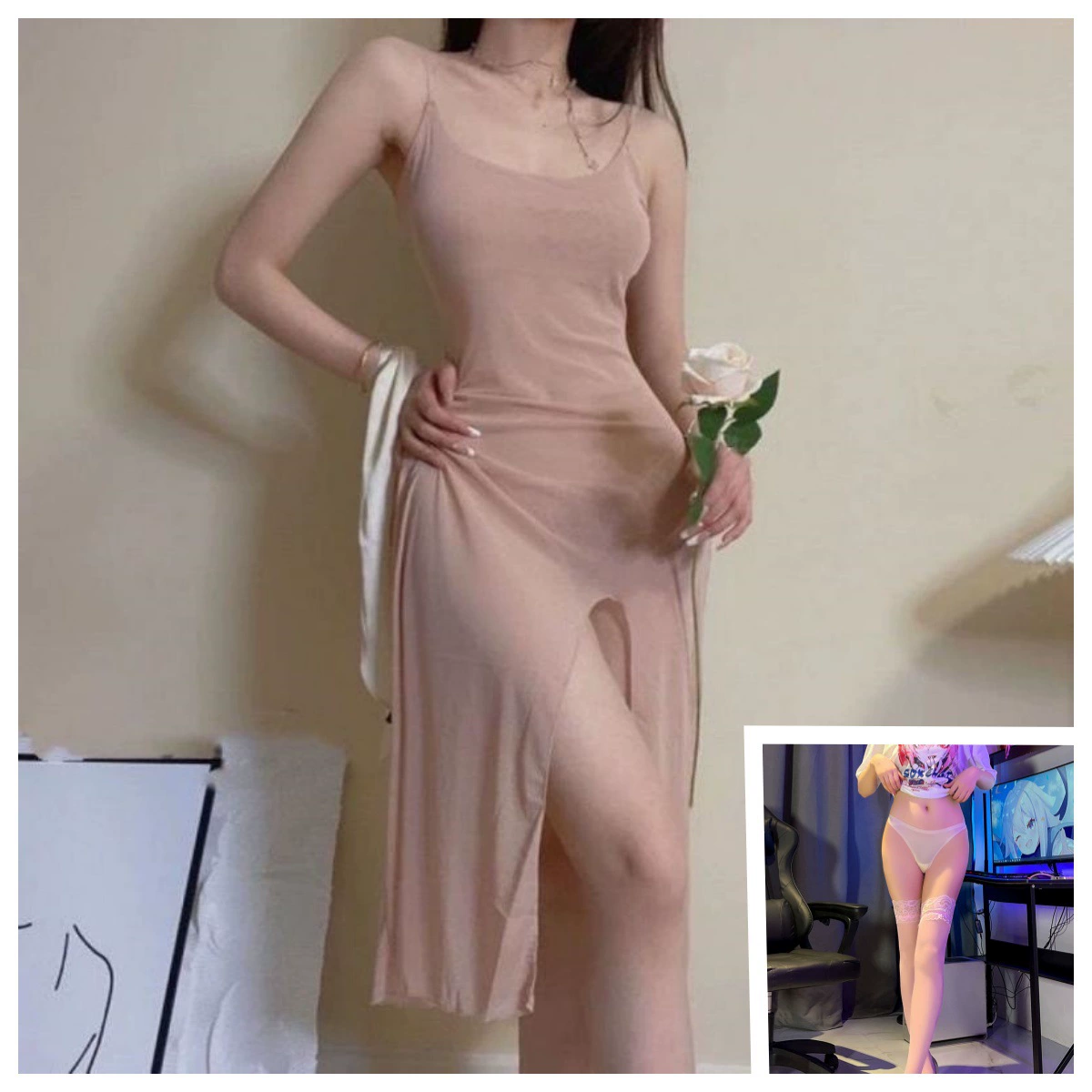 Сексуальное нижнее бельё, slip-платье, длинная юбка, пижама, прозрачный комплект