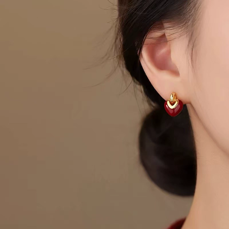 Earrings, red festive birthday charm, silver 925 sample