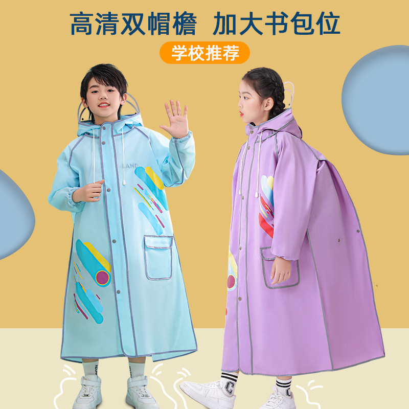 46P2 Middle School Students Raincoat Children Boys and Girls School with Schoolbag Bit Boys Long Full Body Middle School Children