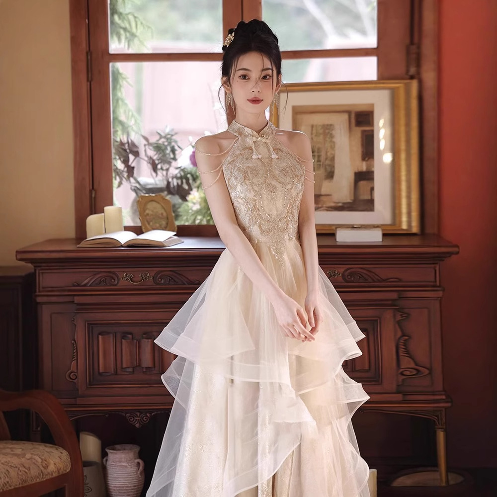 Halter Neck Evening Dress for Women 2026 New Style Princess Style High School Student Coming-Of-Age Ceremony Birthday Princess Dress Bride's Toast Dress