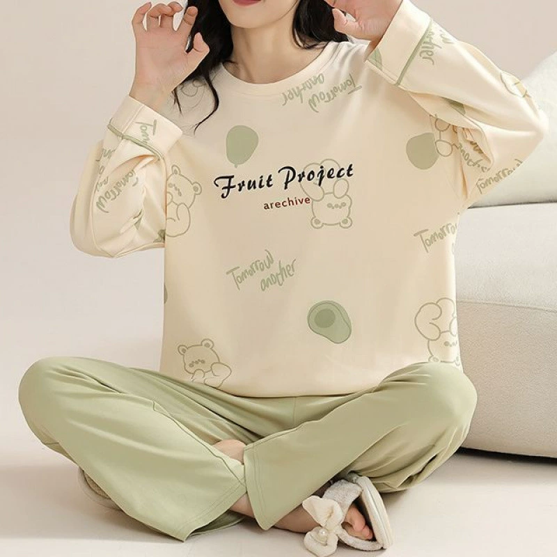 Высококачественные пижамы из 100% чистого хлопка для женщин, весенне-осенние хлопковые пижамы с длинными рукавами для студентов в общежитии.