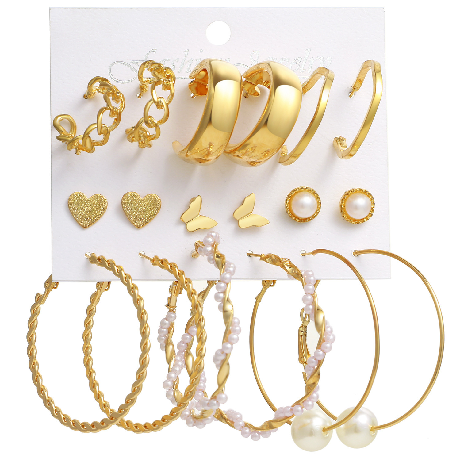 欧美跨境新款珍珠女士耳环 复古金色耳圈套装6件套Earrings Set 欧美跨境新款珍珠女士耳环 复古金色耳圈套装6件套Earrings Set