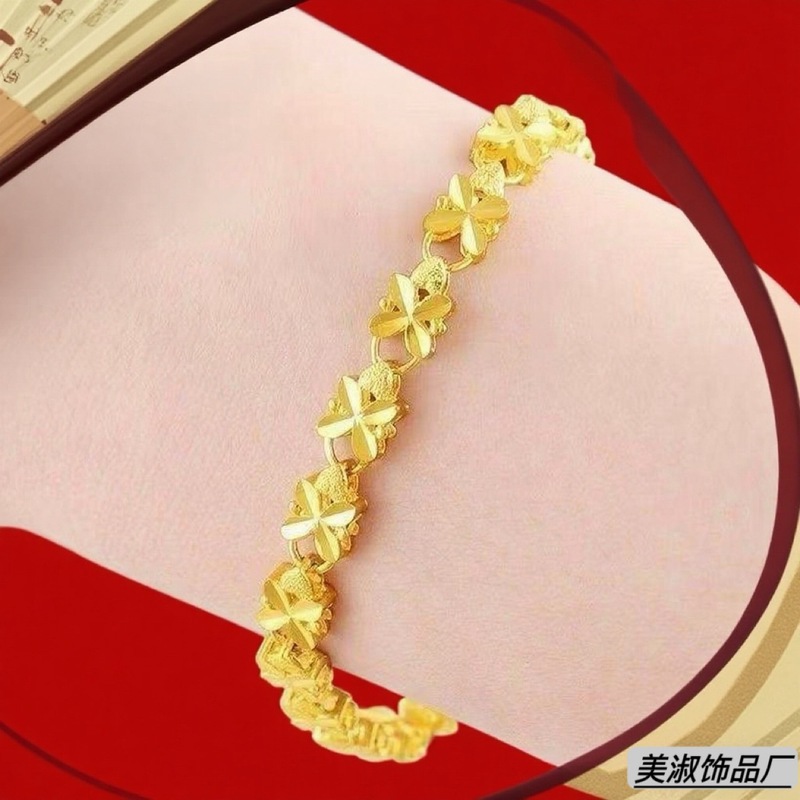 合金手链 蛇年新款手链女款幸福吉祥四叶草手环送妈妈礼|undefined