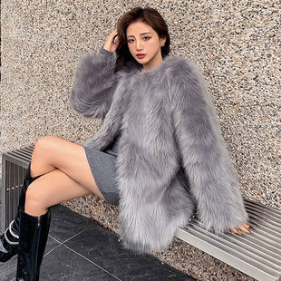 European and American Imitation Fur Outwear for Women 2025 Autumn and Winter New Imitation Fox Fur Outwear Thickeneded Mid-Length Fur Outwear Trendy