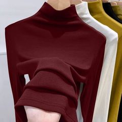 德绒安可拉红半高领打底衫女内搭秋冬季新款修身保暖T恤长袖上衣